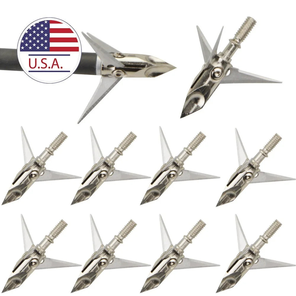 Broadheads 12pcs 3 Blade Stainless Steel 100Grain Screw-in Arrow Tips for Archery Outdoor Hunting Shooting Accessories