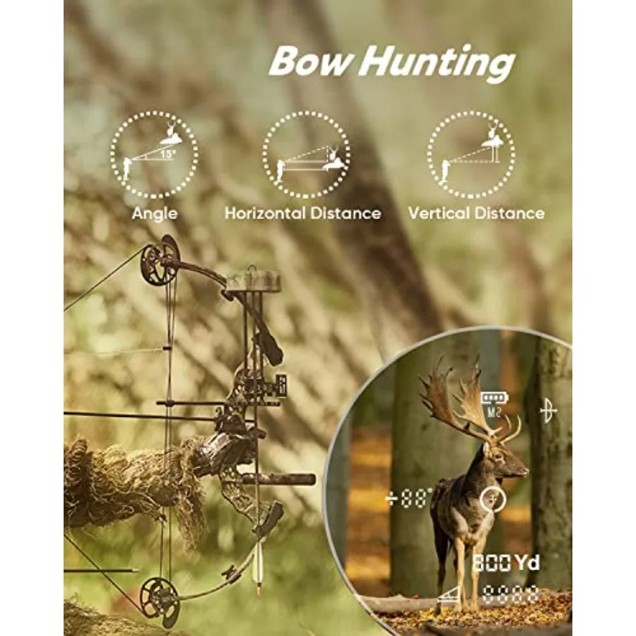 Hunting Rangefinder 800/1200 Yards Laser Range Finder with Bow Hunting Mode Angle Height Horizontal Distance Target Lock Vibrat