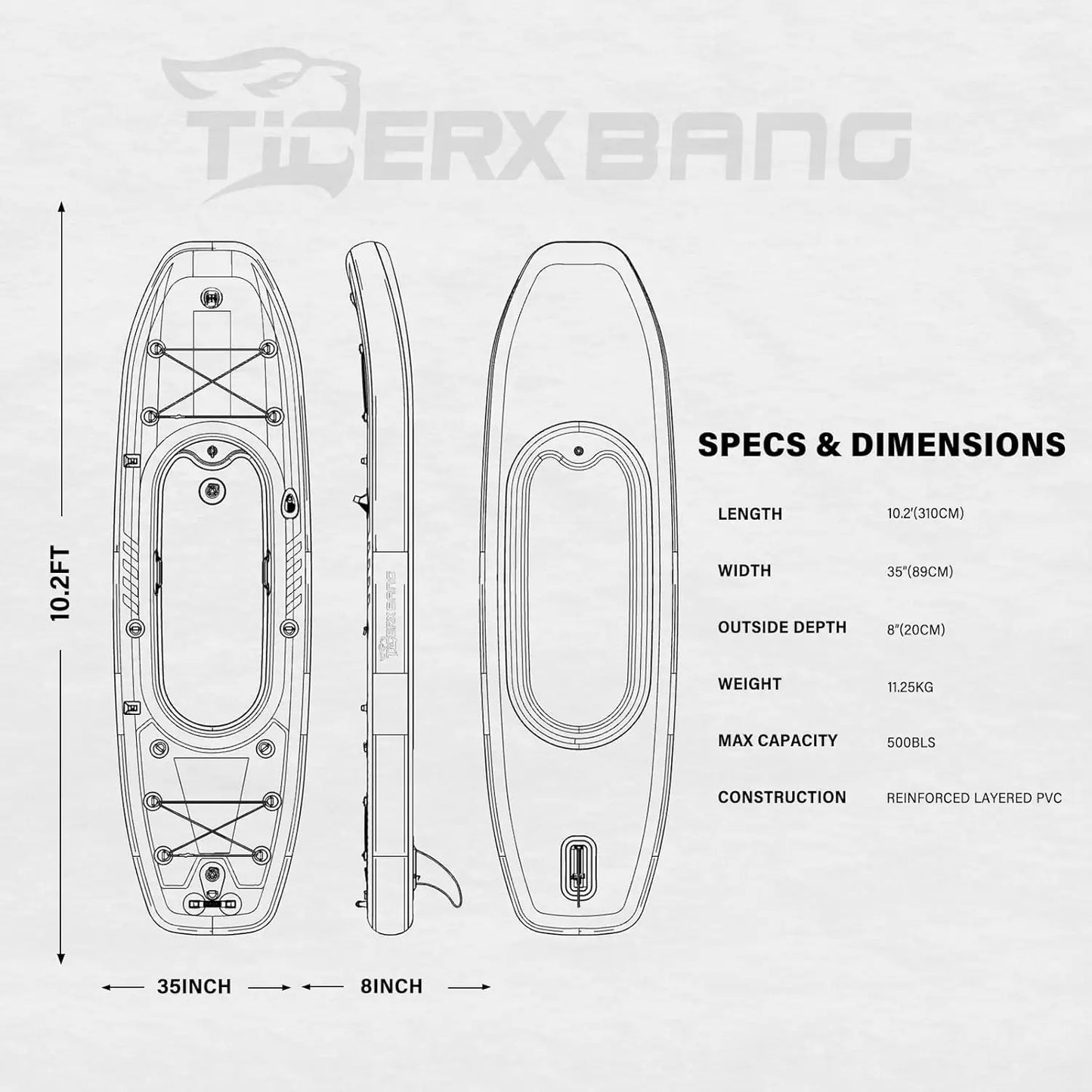 Inflatable Kayak 10.2' x 35'' x 8'' with Detachable Seat, SUP-Kayak Set Includes Hand Pump, Aluminum Oar, Backpack, Boat for Adults and Youth for Fishing, Touring