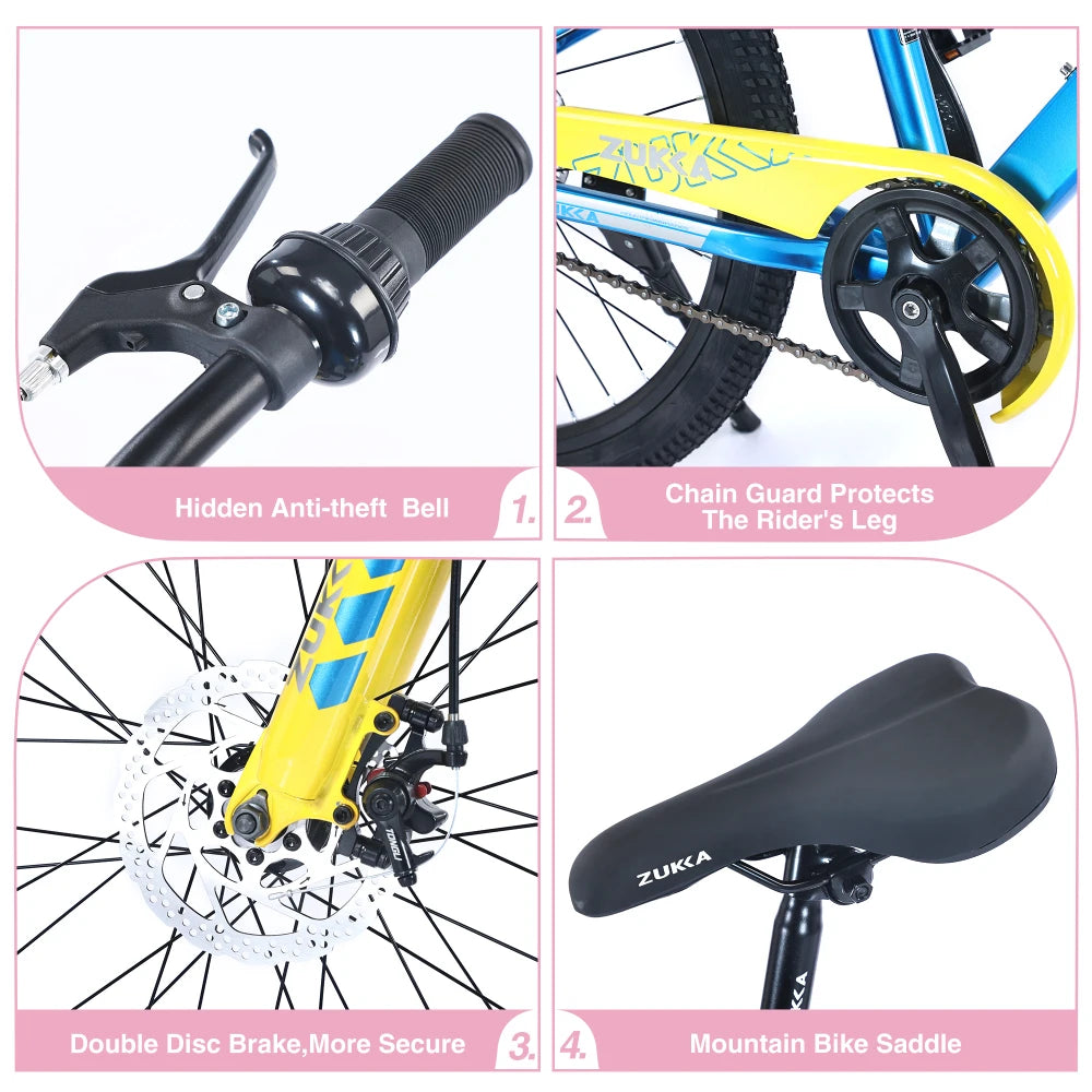 24 Inch Kids MTB Mountain Bike for Boys Girls Ages 9-12, Fit Height 56-66 Inches, Steel Frame Dual Disc Brake, Adjustable Seat Handlebar, Suspension Fork