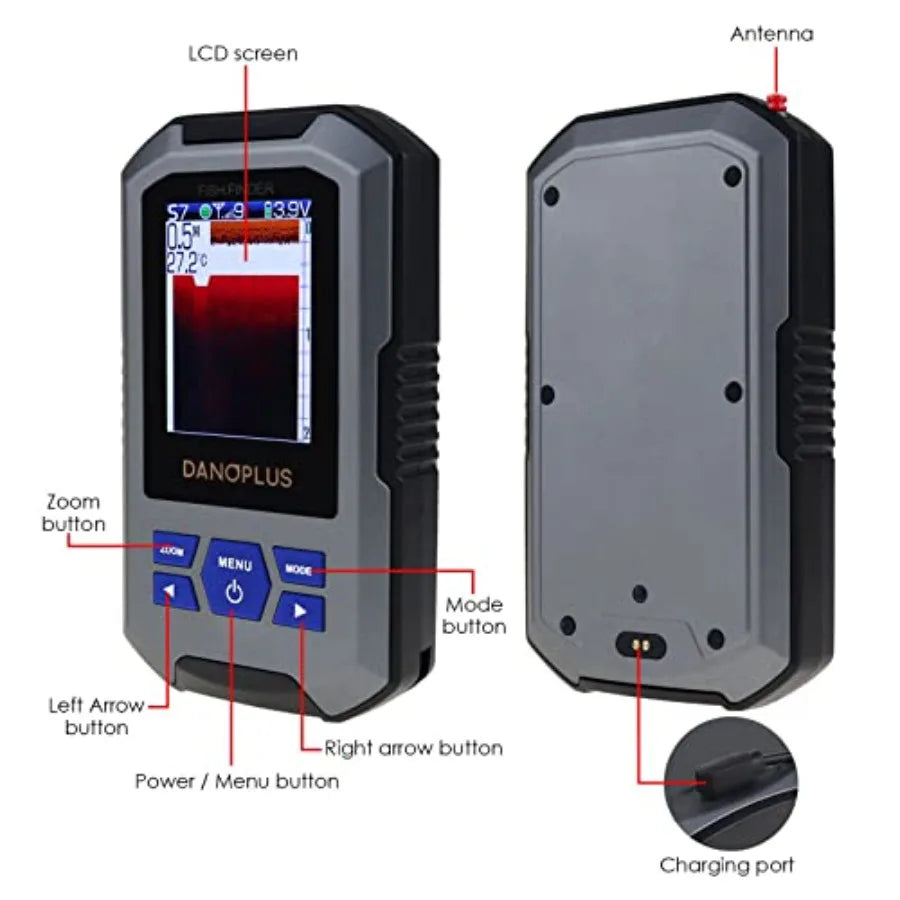 Portable fish finder for boats with large HD display, wireless castable design, 147 ft depth detection, rechargeable battery, d