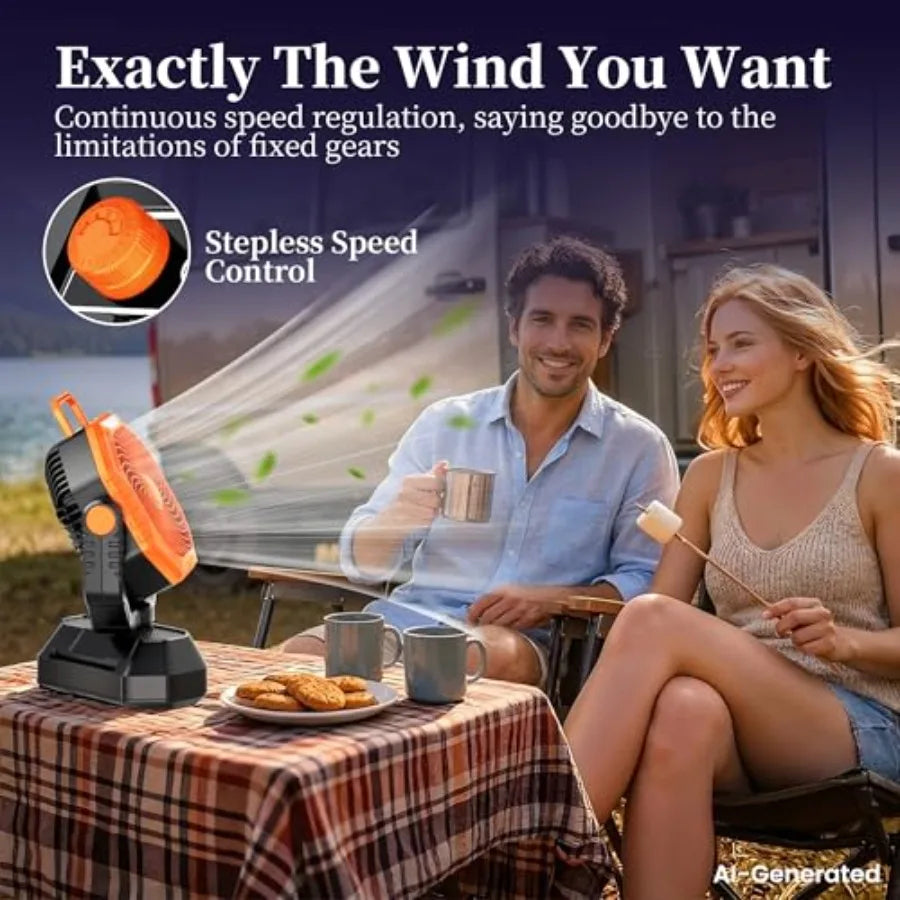 Camping Fan with Light, Remote and Oscillation, Battery Powered Hanging Tent Fan, Rechargeable Portable for Camp, Outdoor, Emer