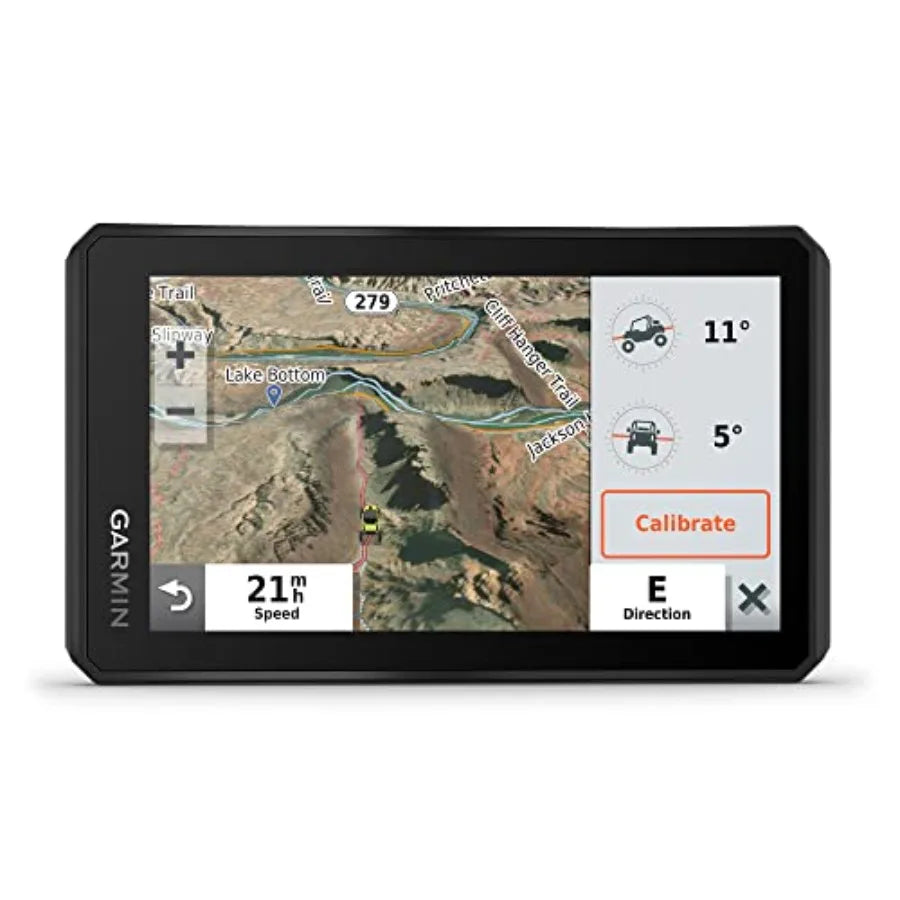 Off-Road Navigator for Powersport use, rugged polymer housing, black finish, 5.5 sunlight-readable display with topographic map