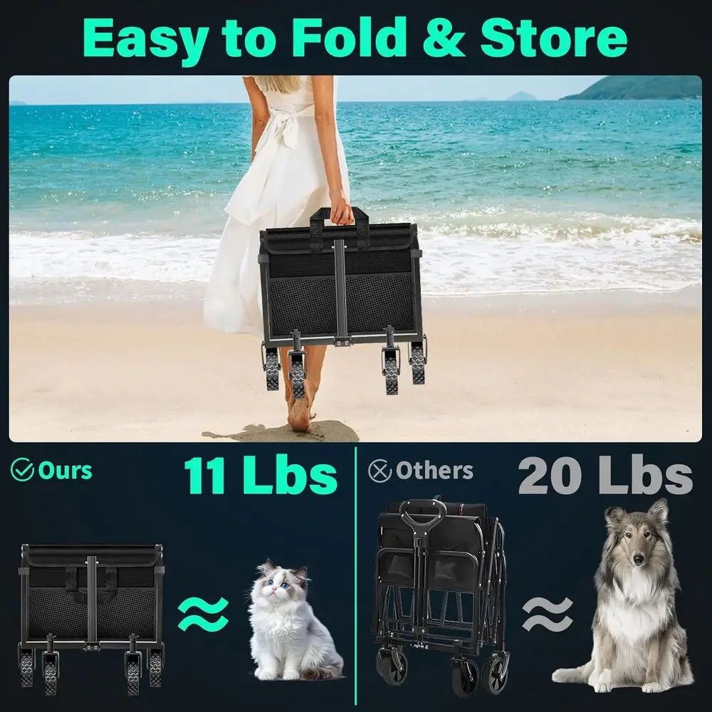 Collapsible Wagon Cart with Wheels, 360 Lbs Heavy Duty Folding Utility Wagon - Portable All Terrain Grocery Cart for Outdoor/Cam