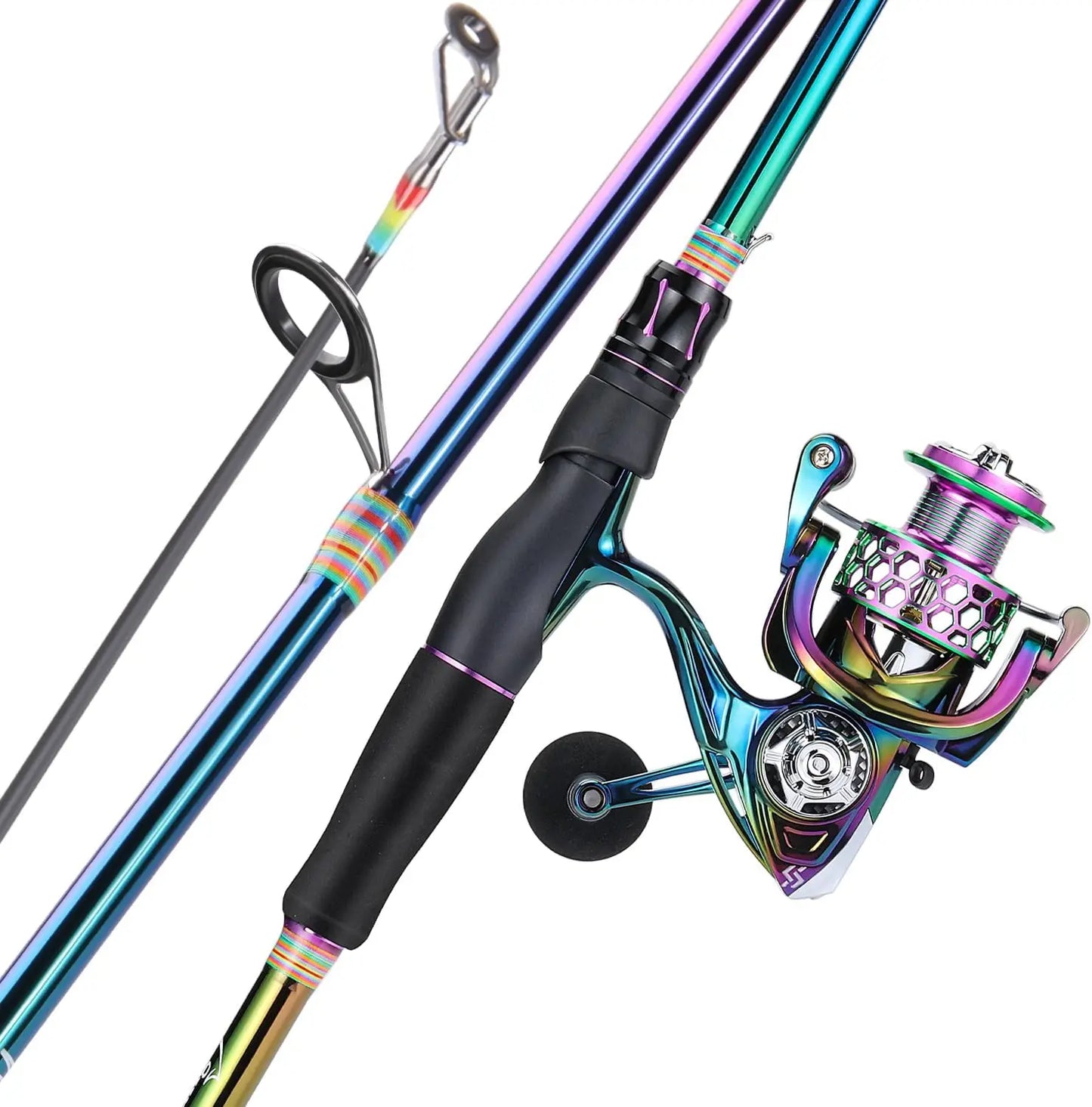 Spinning Fishing Reel Rod Combo, Two Pieces Colorful Portable Lightweight Fishing Rod with Powerful Gear for Freshwater Bass Trout