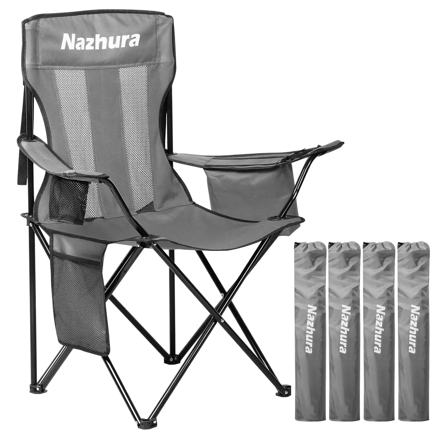 4 Pack Outdoor Camping Chairs Folding/Foldable/Portable with Cooler Pouch, Mesh Backrest and Cup Holder, Customized