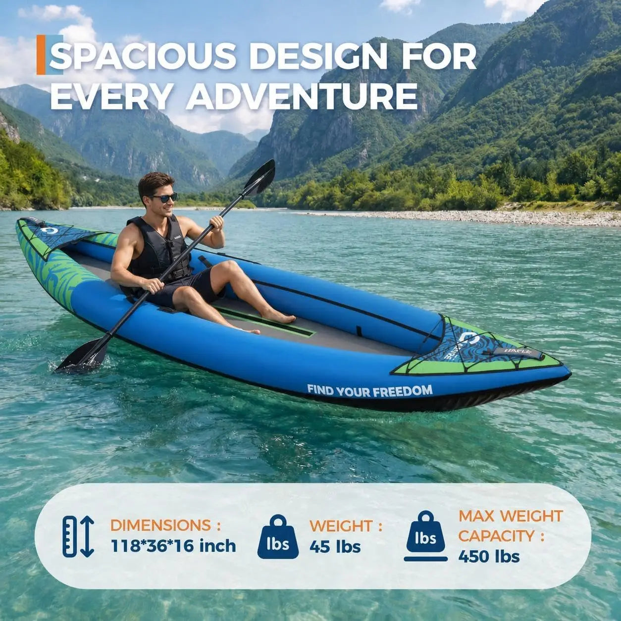 Inflatable Tandem Kayak, Heavy Duty PVC, Adjustable Seats & Backrest, Aluminum Paddles & High-Output Pump, Custom