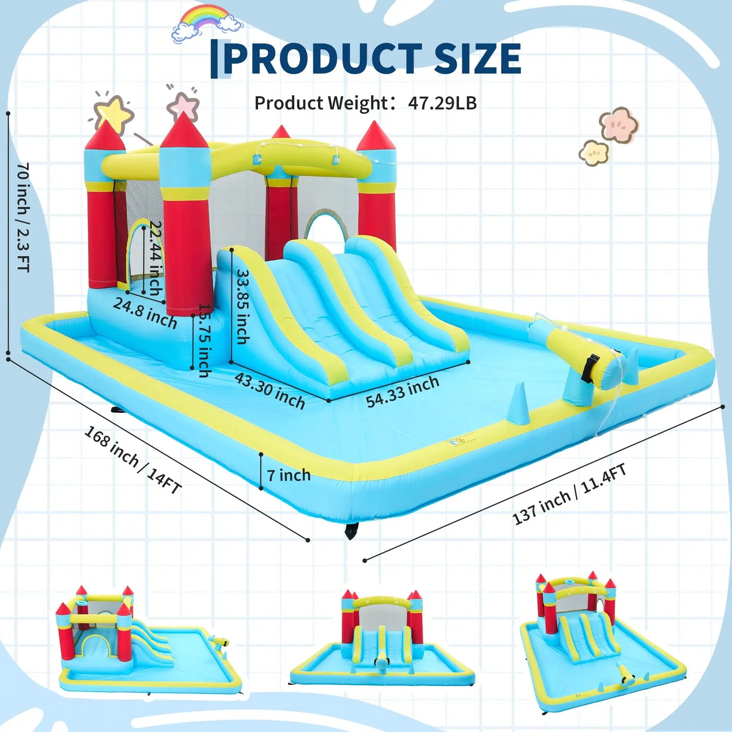 7-in-1 Kids Inflatable Bounce House Water Slide With Splash Pool, Basketball Hoop & 350W Blower, Outdoor Backyard Water Park