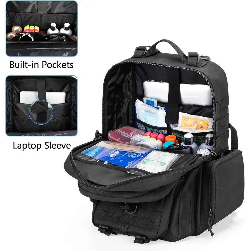 Tactical Medical Backpack for First Aid, Hiking, Camping, and Outdoor Adventures (Black)