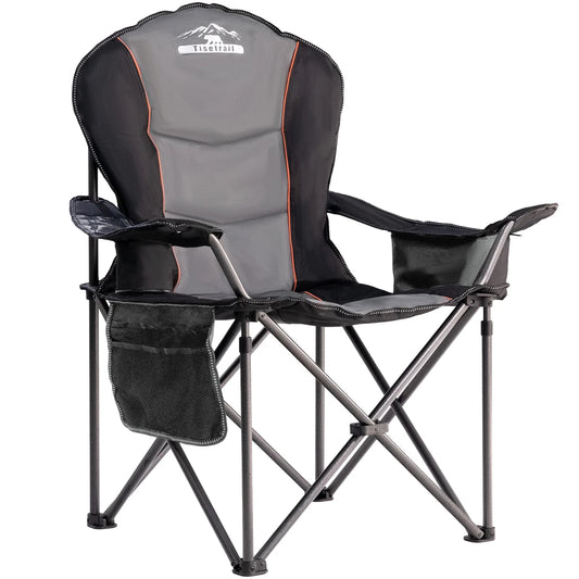 Oversized Camping Chair Folding Chair with Cooler Padded Outdoor Chairs Heavy Duty Support 500 LBS Black&Gray