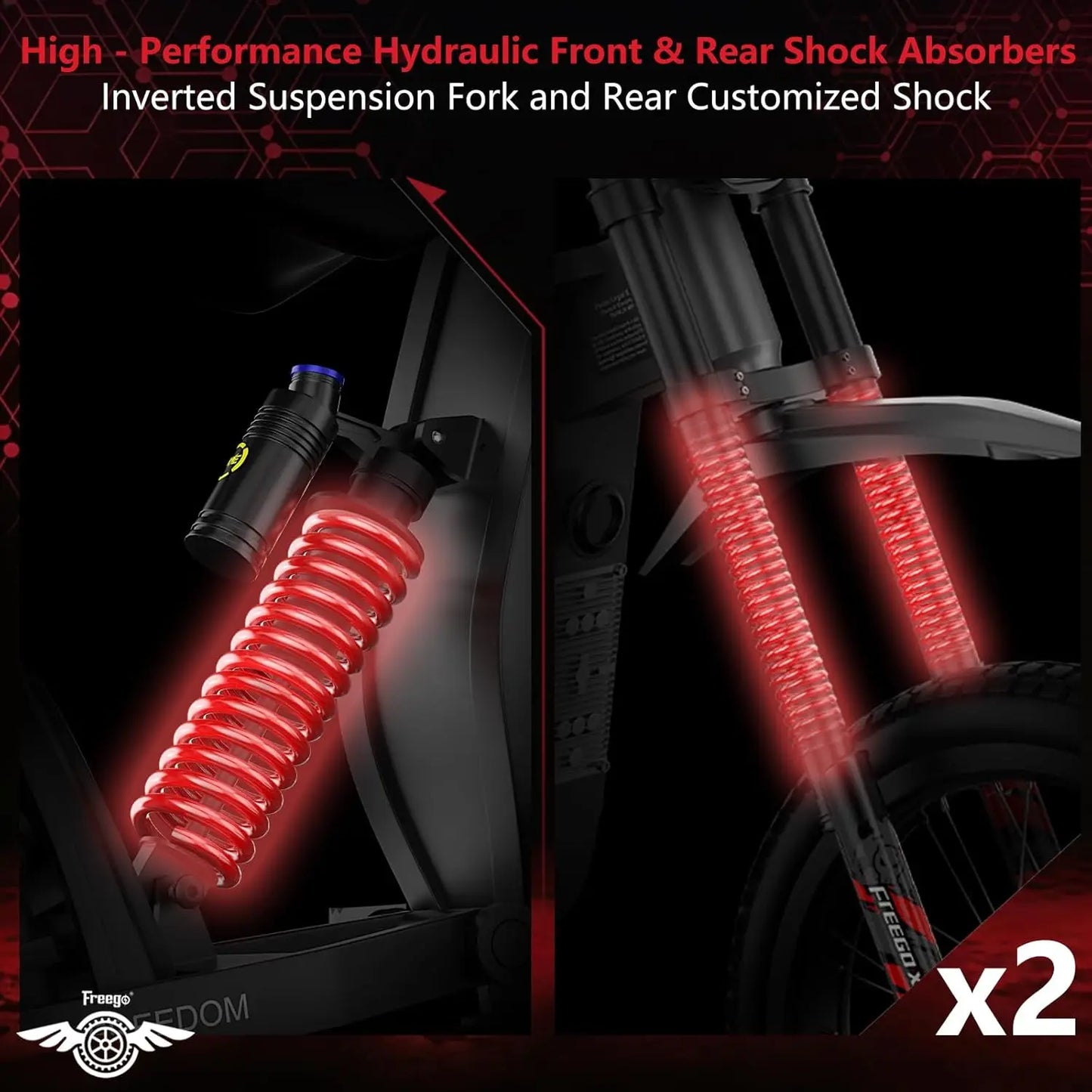 New Freego X1 All-Terrain Electric Dirt Bikes with Pedals 3000W Motor 60V/25Ah Battery Max 37MPH electric bicycle 17x1.6'' Tire