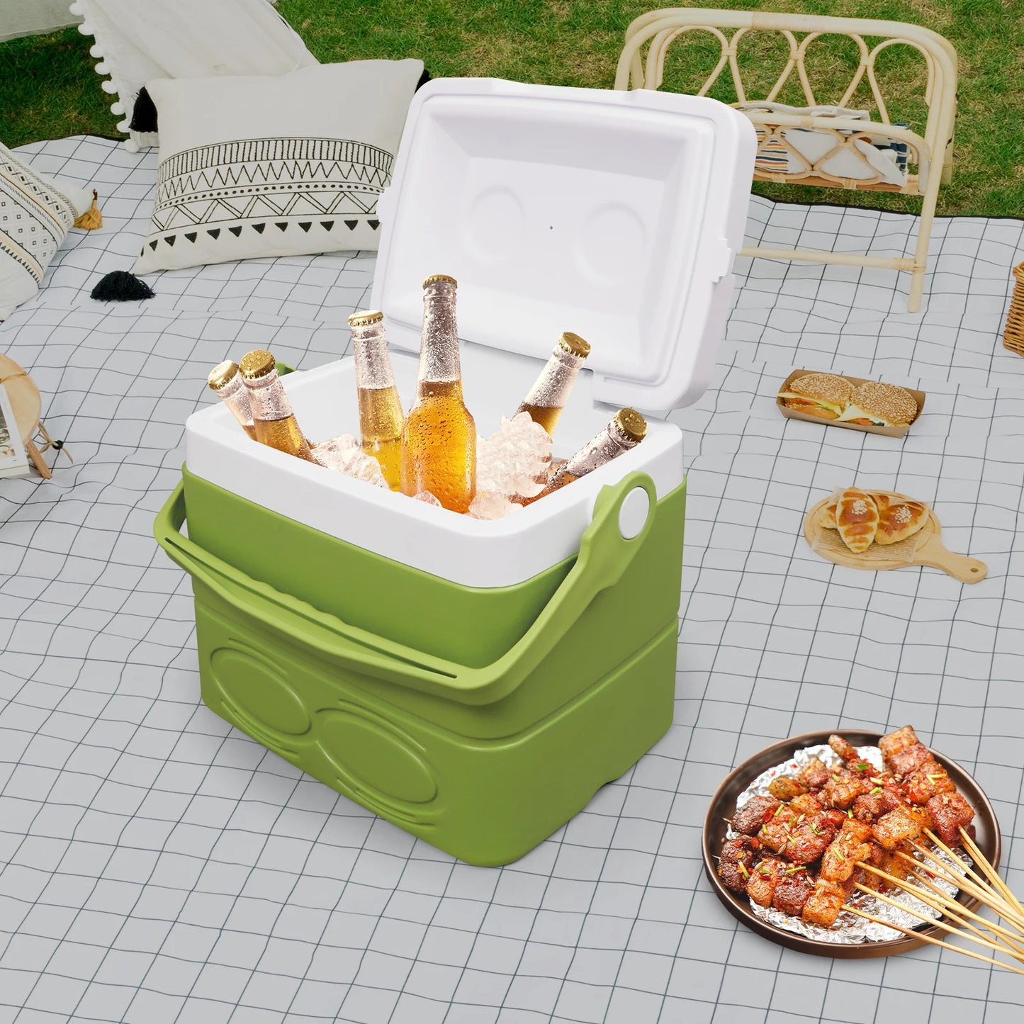 Portable Insulated Cooler 8.5L, Small Camping Ice Chest with Handle & Cup Slots, Long-Lasting Cool for Beach Picnic Travel