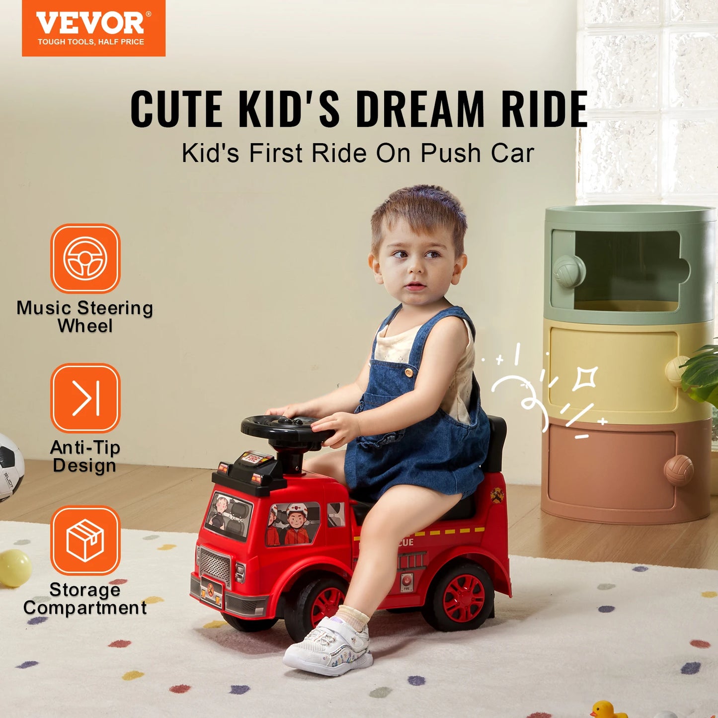 Ride On Push Car Kids Ride On Car with Music Steering Wheel & Under Seat Storage for Toddlers Ages 1-3 Ride Racer