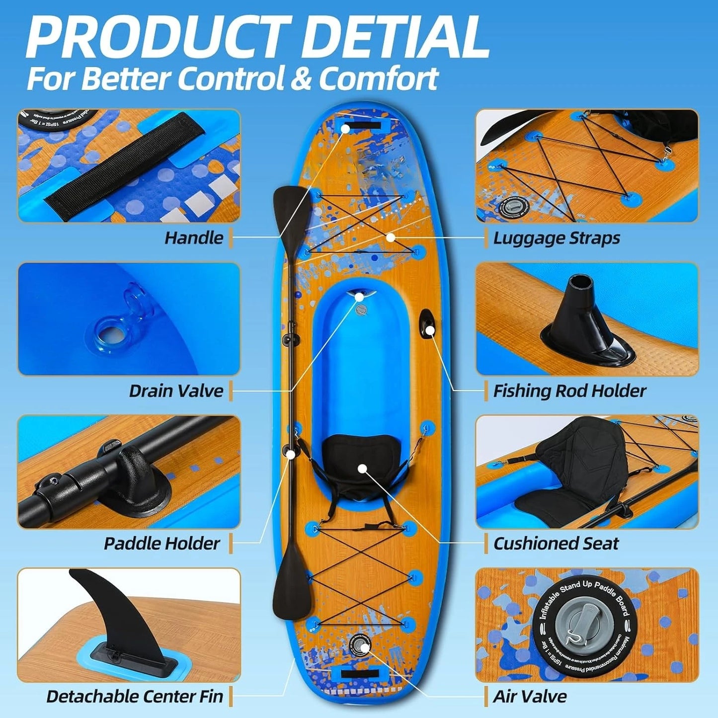Inflatable Kayak with Detachable Seat,10'x34''x8''Stand Up Paddle Board for Adults & Youth,SUP-Kayak Set for, Customized