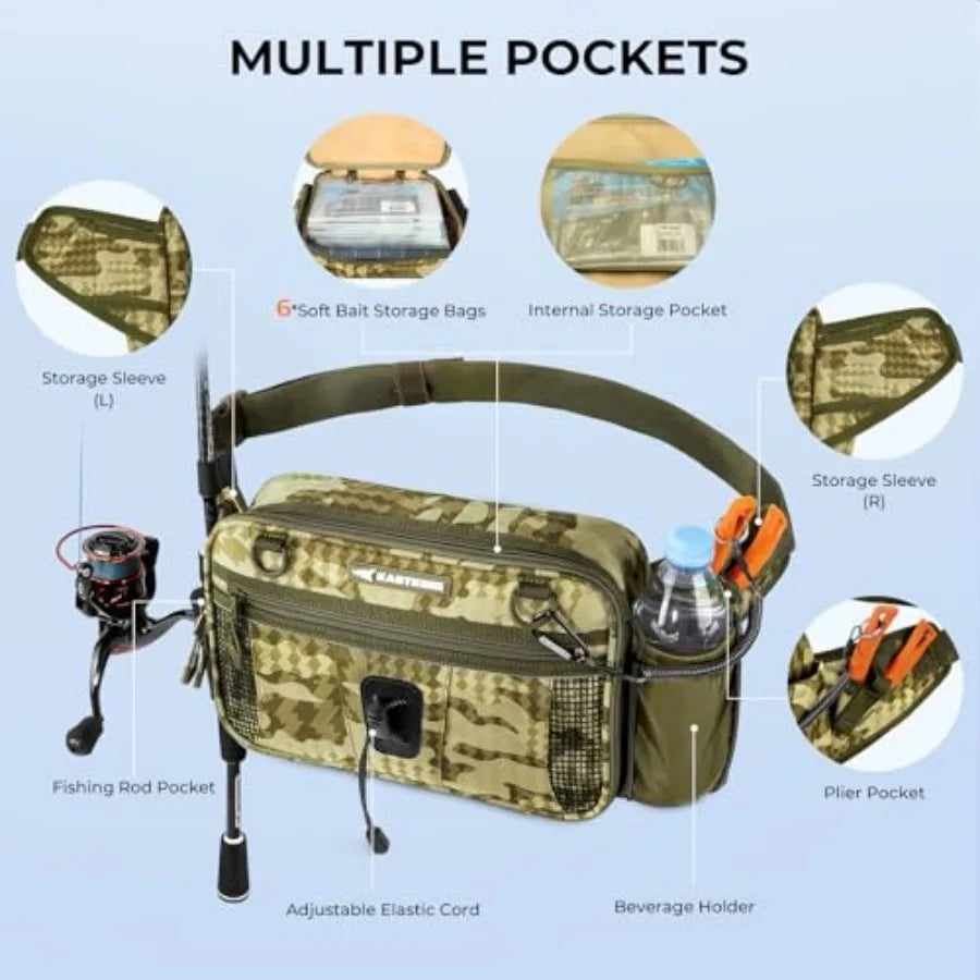 BaitSpace Waist Bag Waterproof Tackle Storage Bag With Adjustable Belt, Fishing Fanny Pack for Men, Soft Bait Organizer, 3600 U