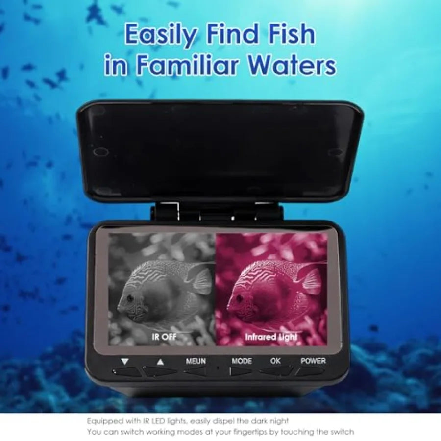 Underwater Fishing Camera 4.3" HD DVR Portable Fishing Camera 140-Degrees Wide Angle 1200TVL Fish Finder with 8pcs IR Lights fo