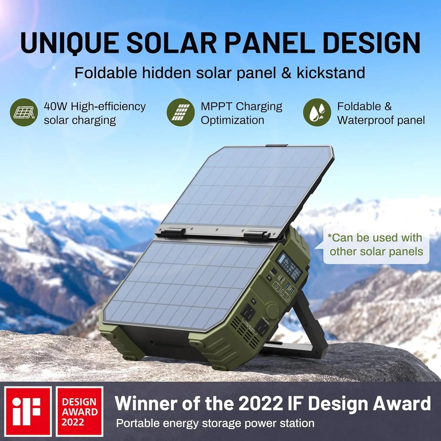 1600W (3200W Peak) Portable Power Station, 1024Wh LiFePO4 Battery With Built-in Solar Panel, 100W USB-C PD, Solar Generator