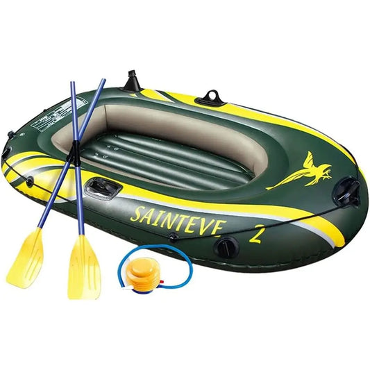 Durable 2-Person Inflatable Boat Set, Portable Reinforced Floating Mats, and Durable Rubber Dinghies for Fishing and Recreation