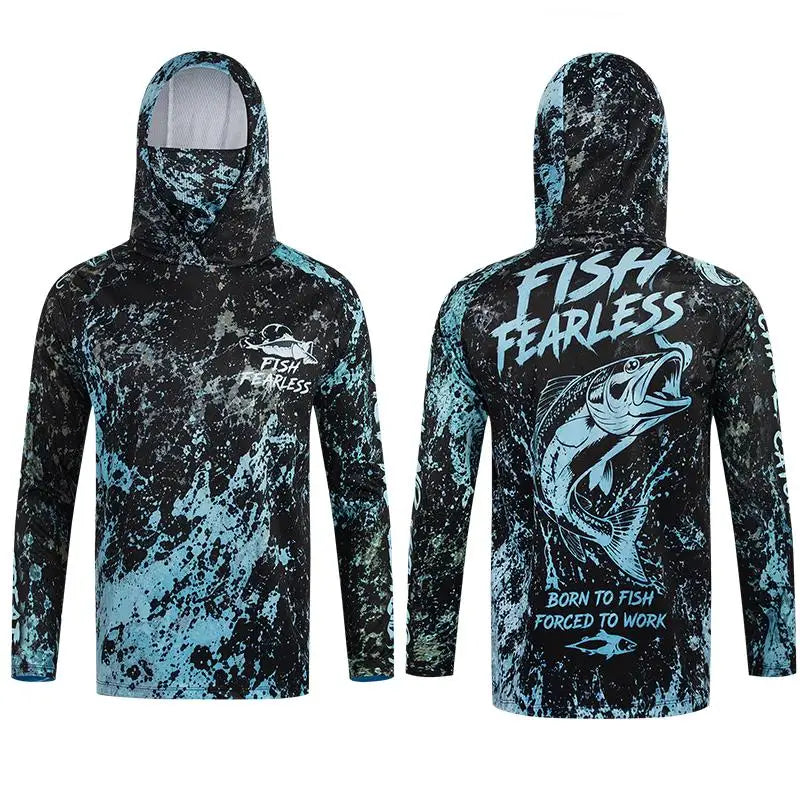 Men's Purple Camo Fishing Hoodie UPF 50 Sun Shirt Quick Dry Breathable Long Sleeve Outdoor Angling Jersey With Neck Gaiter
