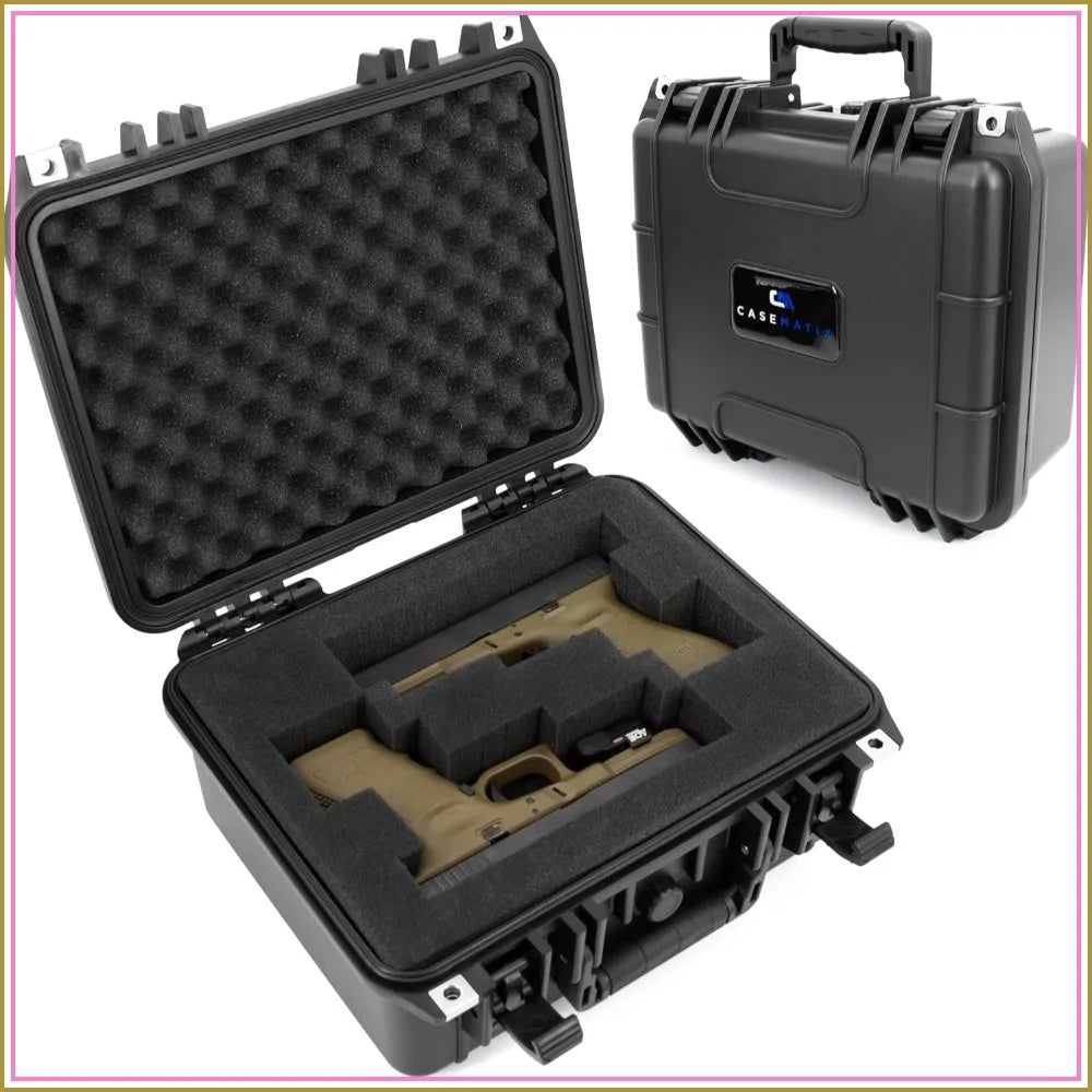 Double Pistol Hard Case - Waterproof & Shockproof for 2 Handguns, Magazines & Accessories