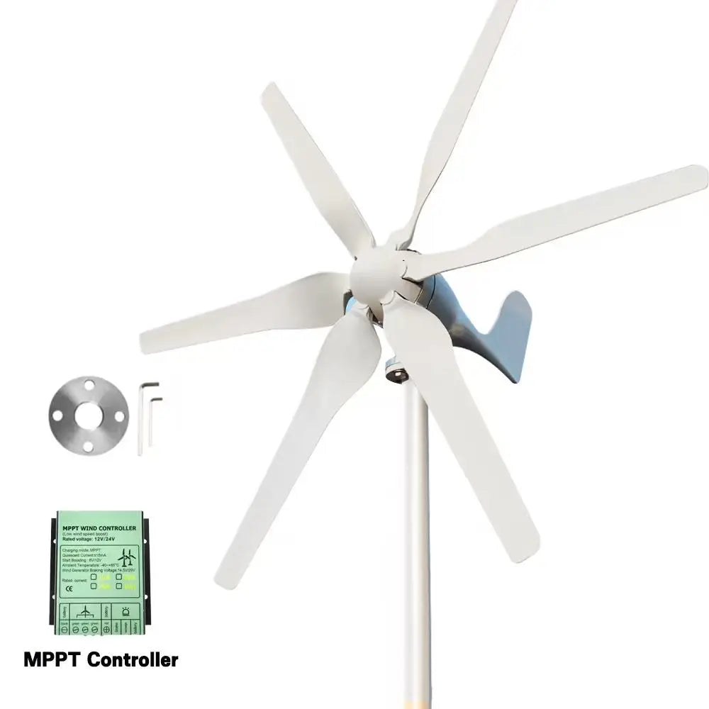 3000W Small Windmill 6 Blades 12/24/48V Wind Turbine Generator Kit with Wind-Solar Hybrid Controller Household Free Energy
