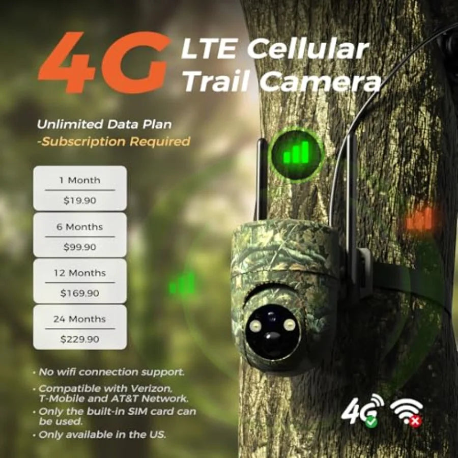 Wildlife monitoring cellular trail camera, solar powered, black, 2K night vision with 360 live feed and IP66 waterproof rating