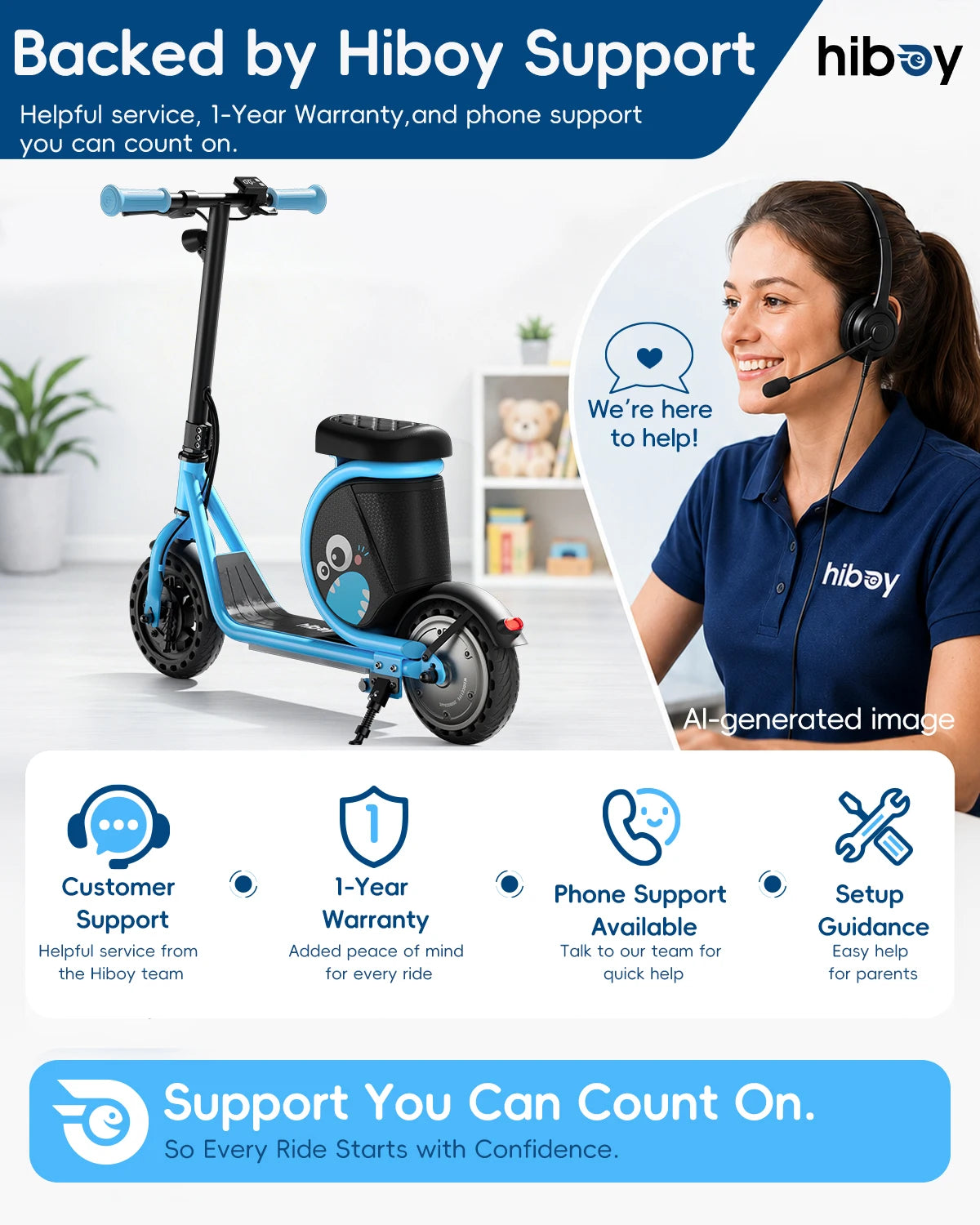 Hiboy Joyhaul Electric Scooter for Kids 4-10 Years, 100W Brushless Motor, 5 Miles Range 56Wh Battery, LED Neon Lights & Under-Seat Storage, Front Drum Brake Safety, Lightweight Foldable for Boys Girls
