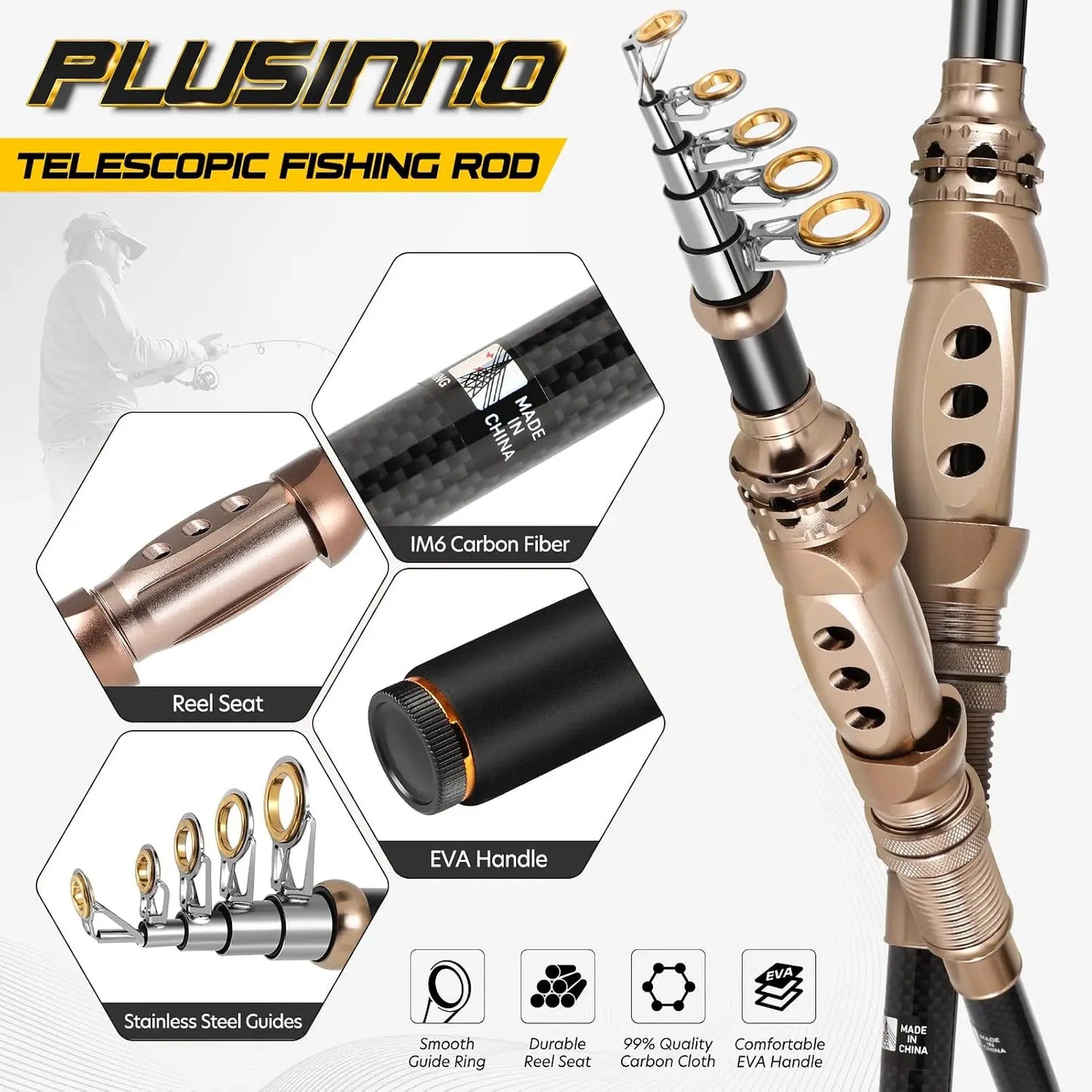Carbon Fiber Telescopic Fishing Rod and Reel Combo Kit for Freshwater Saltwater