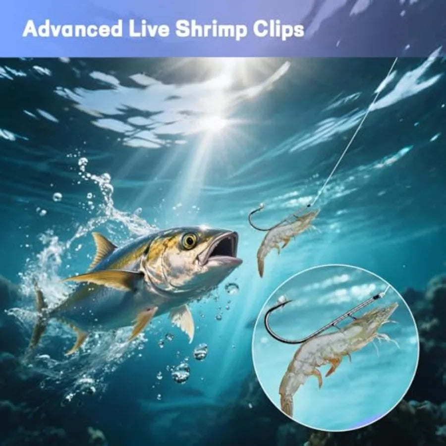 Live Shrimp Fishing Hooks - Premium Carbon Steel, Silver, Barbed Design for Catfish Bass in Freshwater Saltwater
