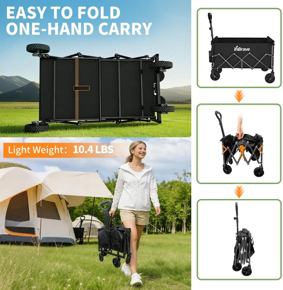 Foldable All-Terrain Wagon Cart for Beach, Camping, Shopping - Heavy Duty 380 LBS Capacity
