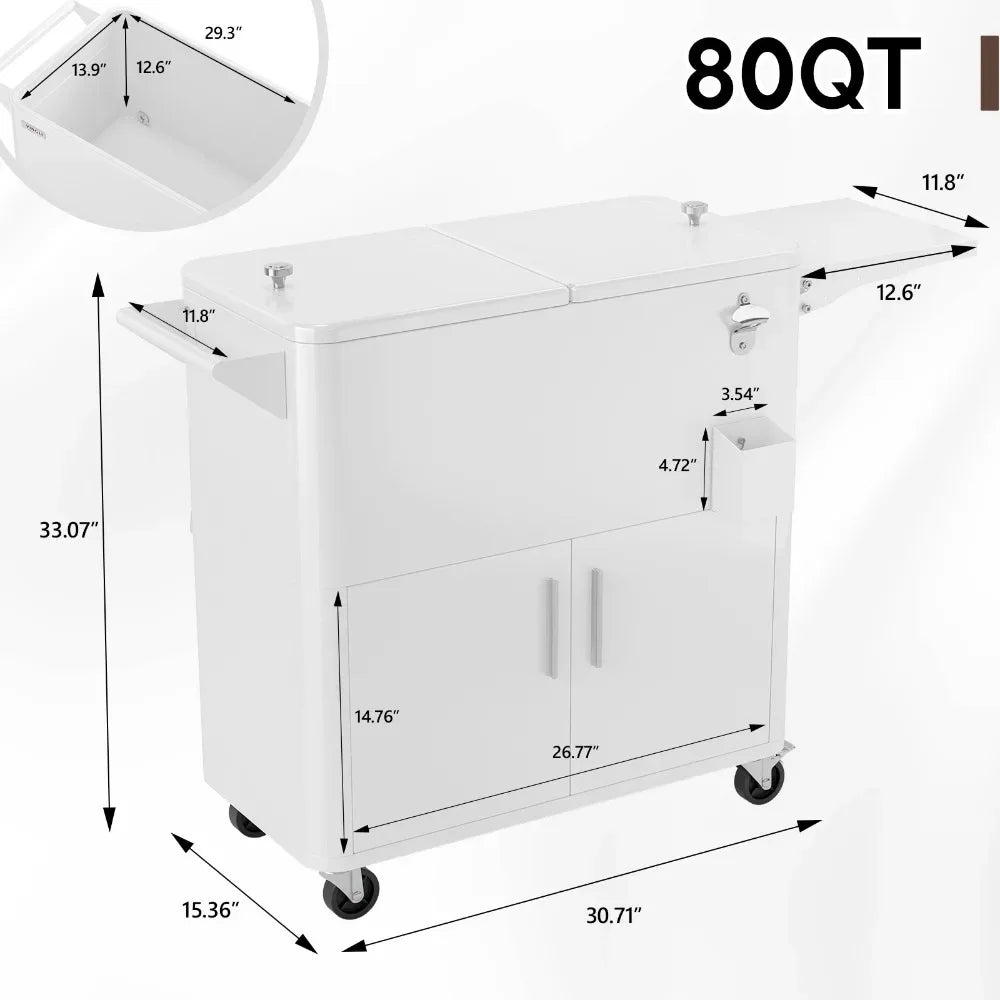 80QT Patio Rolling Cooler with Wheel, Storage Chest for Party Picnic Cooler Cart