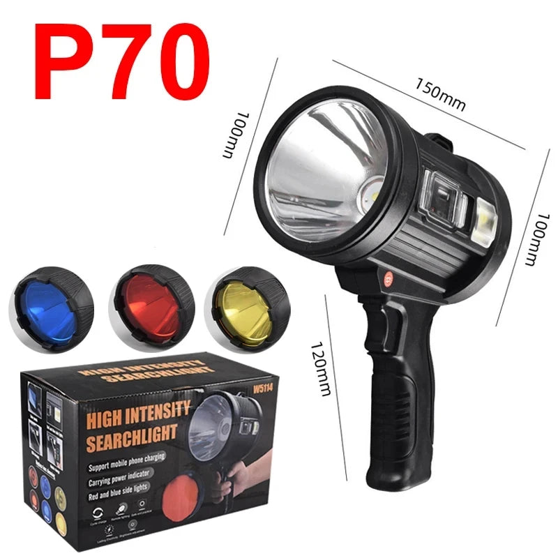 Rechargeable Spotlight, 1000,000 Lumens Handheld Hunting Flashlight Led Spot light with Cob Light and Solar Panels  for Camping