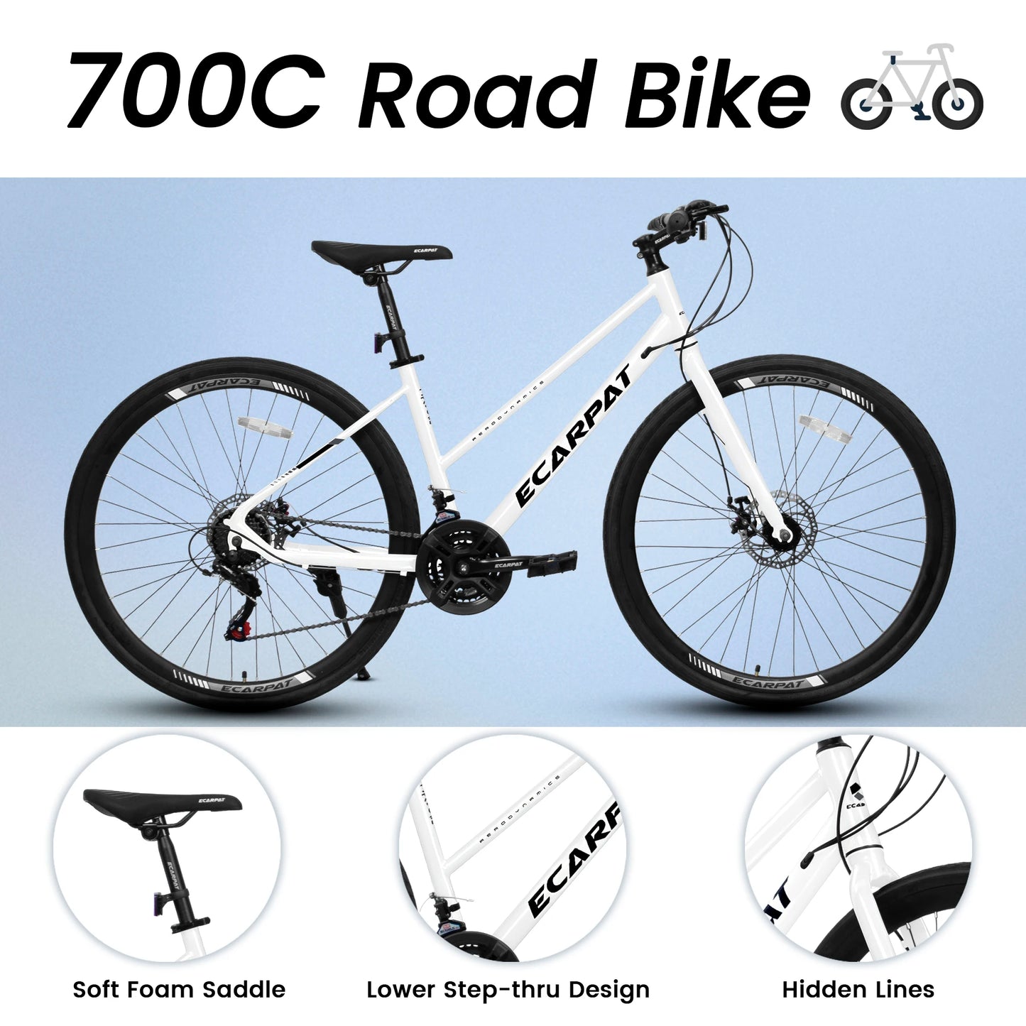 700C Road Bike for Men and Women, 21 Speed Road Bicycle, Lightweight Aluminum Frame, Dual Disc Brake, Racing Bike, Adult City Commuter Bicycle