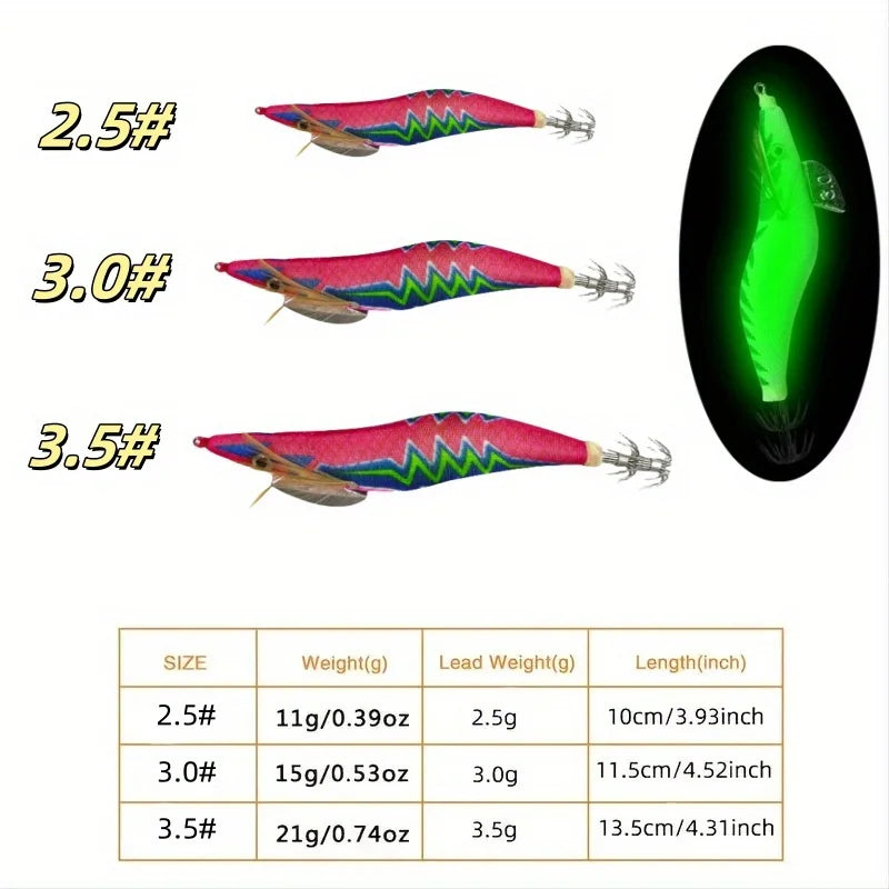 10 PCS Squid fishing bait squid hook sea fishing bait luminous hook bait luminous wood shrimp