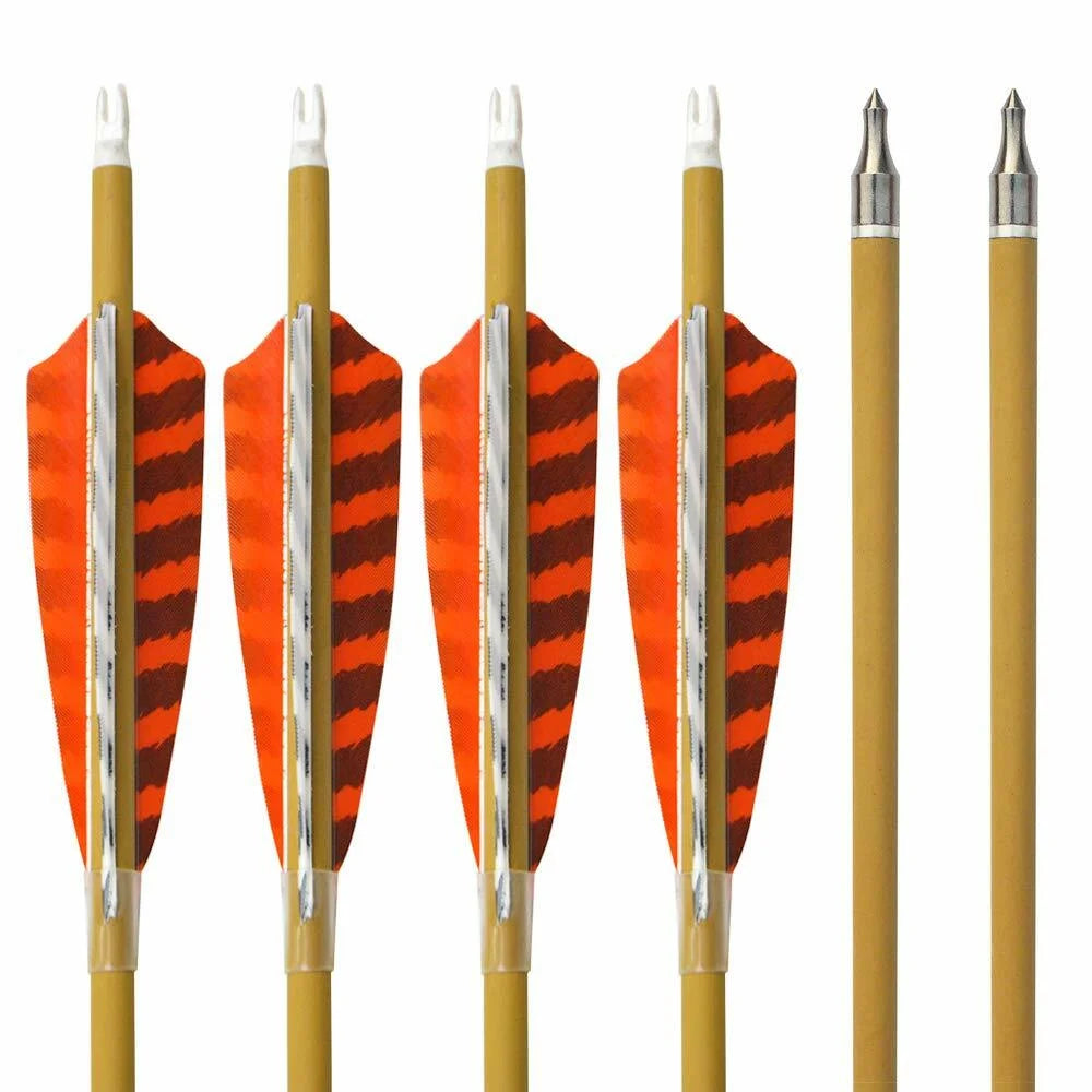 12pcs Pure Carbon Arrows 30" Spine500 4" Turkey Feathers ID6.2mm OD7.6mm for Recurve Compound Bow Hunting