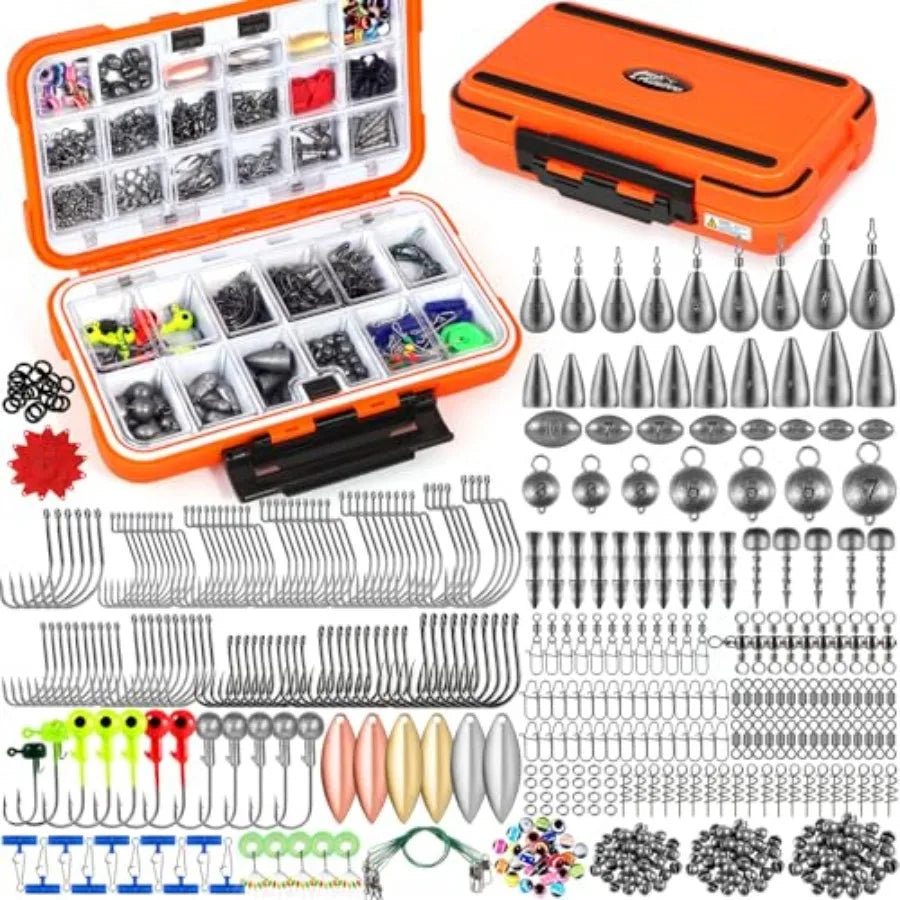 Fishing Gear Accessories Kit, 449PCS Fishing Tackle Box with Tackle Included, Fishing Hooks, Fishing Weights Sinkers, Jig Heads