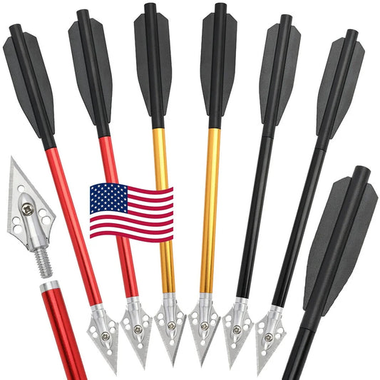 12pcs Archery Aluminium Arrows Black/Gold/Red 6.7 inch Crossbow Bolt Blade Arrowheads Hunting Shooting Target Outdoor Sports