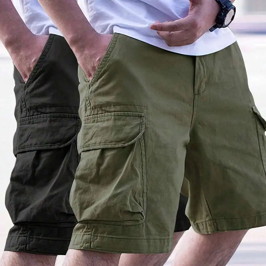 Mens Solid Color Multi-Pocket Casual Cargo Shorts For Outdoor Hiking Cycling