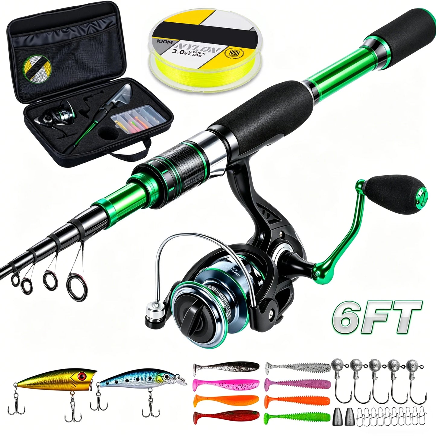 Graphite Telescopic Fishing Rod & Reel Combo: Portable Folding Design with Storage Bag, Unisex Freshwater Travel Gear, Lightweight Durable Tool, Perfect Gift for Anglers