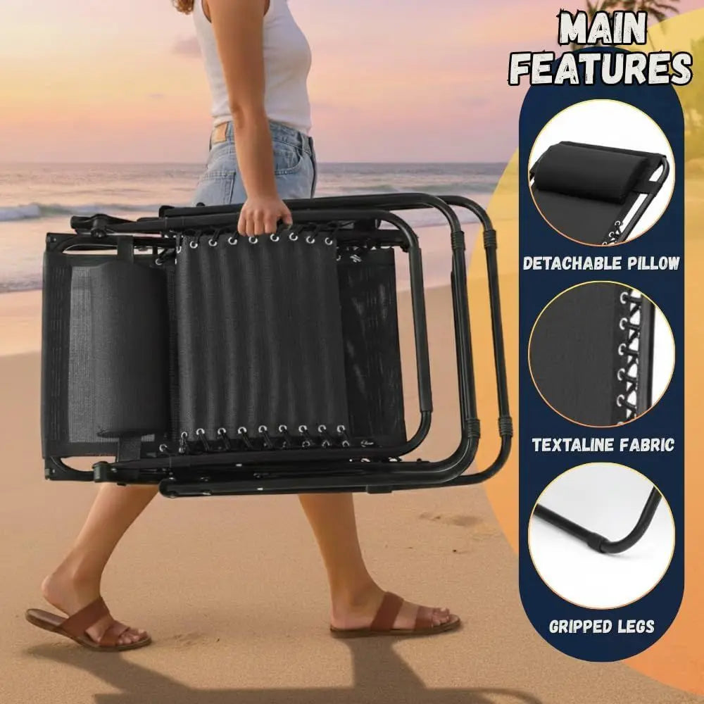 (Set o 2 Zero Gravity Lounge Chairs Outdoor Adjustable Reclining Patio Chair Steel Mesh olding Recliner or Pool Beach Camping Lo