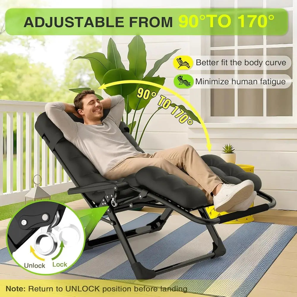 Outdoor Reclining Lounge Chair with Cushion, Lock, and Cup Holder - Versatile for Patio or Camping