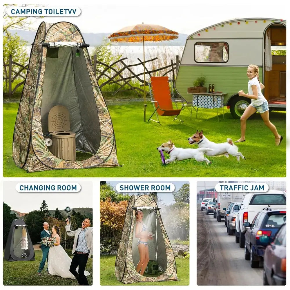 Portable Camping Toilet with Pop-Up Privacy Tent, 12-inch Toilet Seat, Outdoor Portable Folding Toilet Potty for Adults Load Cap