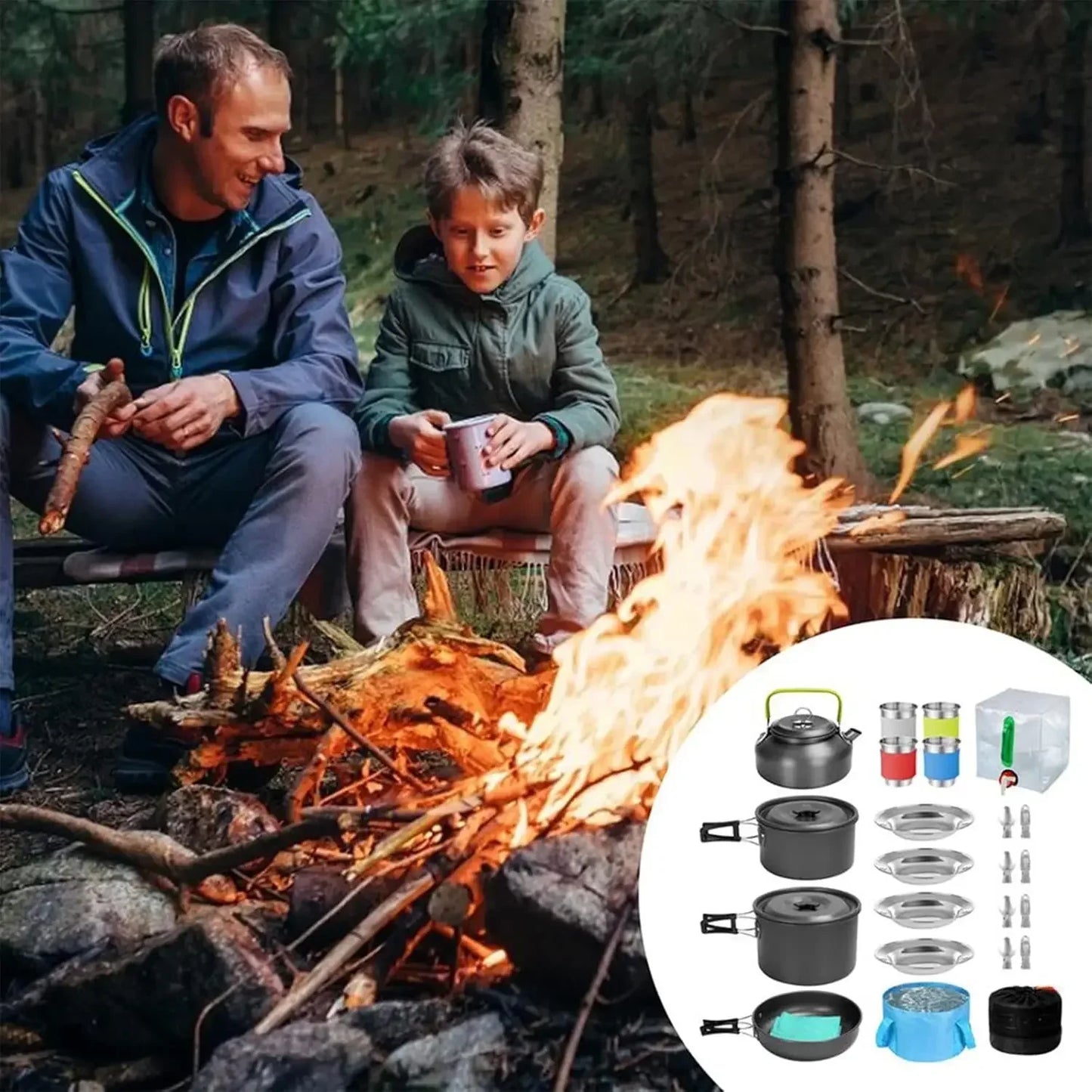 [Hot Deal, Limited Time Offer!]27PCs Outdoor Camping Cookware Kit Portable Cooking Set Non-Stick Tableware with Foldable Spoon F