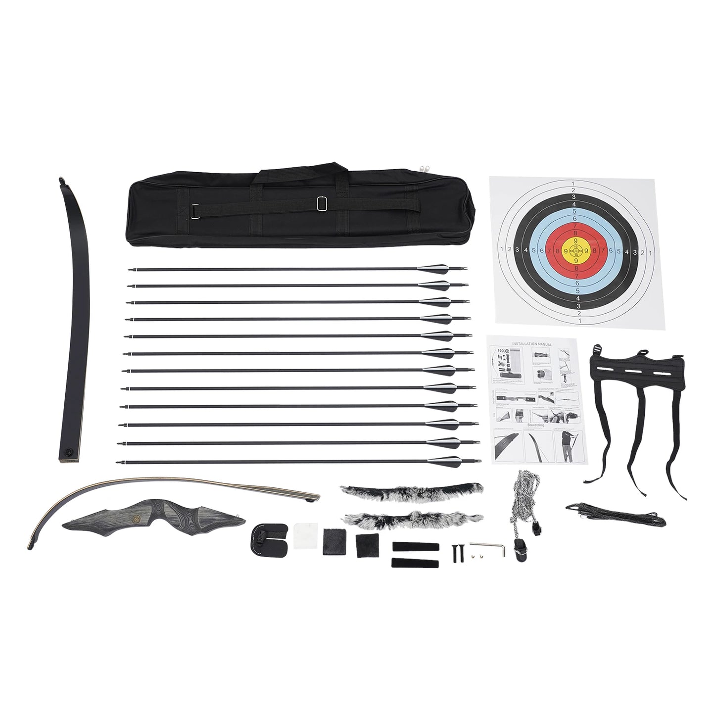 Traditional Recurve Bow Set, Right Handed 35lbs/40lbs/ 45lbs Take-down Archery Equipment, Tech Wood Riser Maple Laminate Limbs, Lightweight 4.96 lbs for Less Fatigue, Smooth Grip, with Bag and 12 Arrows, for Target Practice C