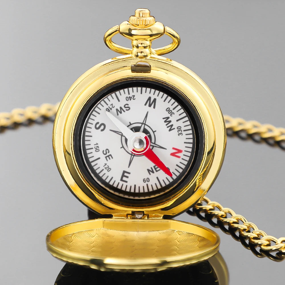 Vintage Golden Design Compass Pocket Watch Outdoor Camping Hiking Portable Pocket Brass Compass Navigation Women Men Gifts