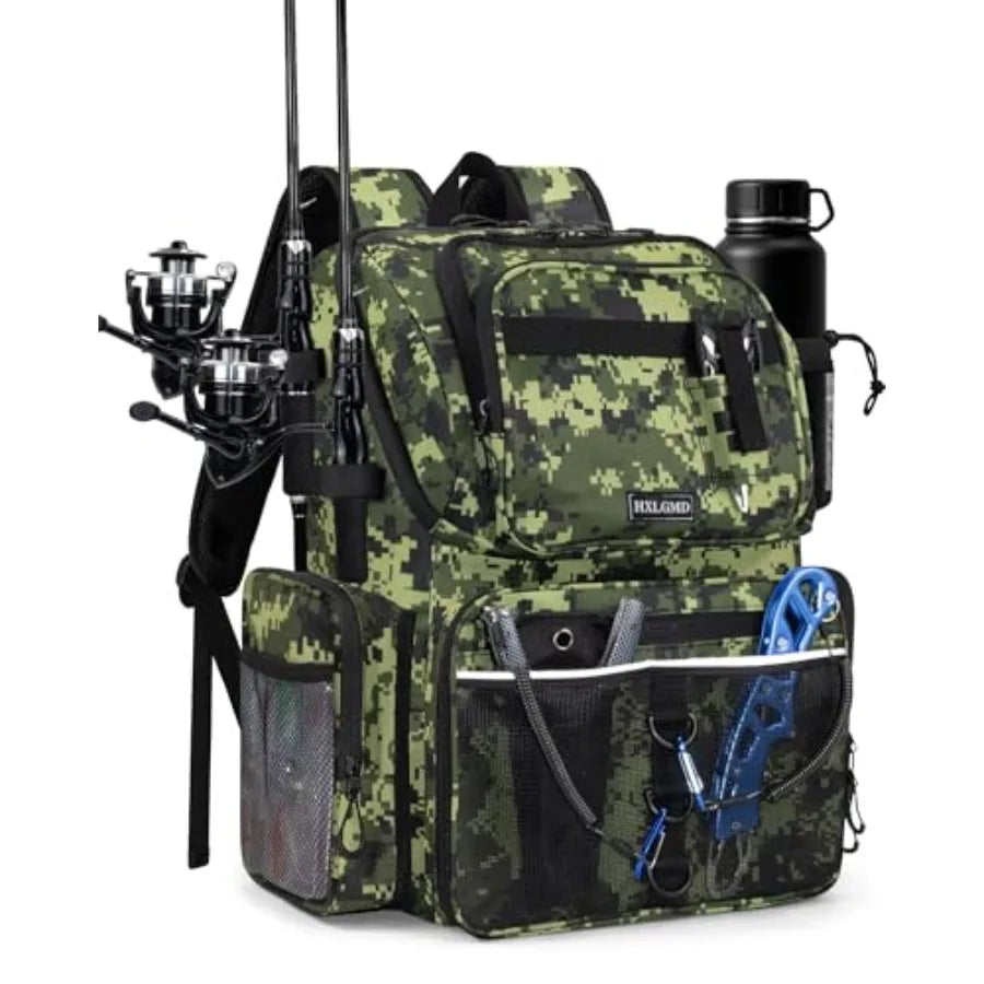 Fishing Backpack with Rod Holders, 43L Large Water Resistant Tackle Bag Storage Gear and Equipment with Cooler for Men Fishing,