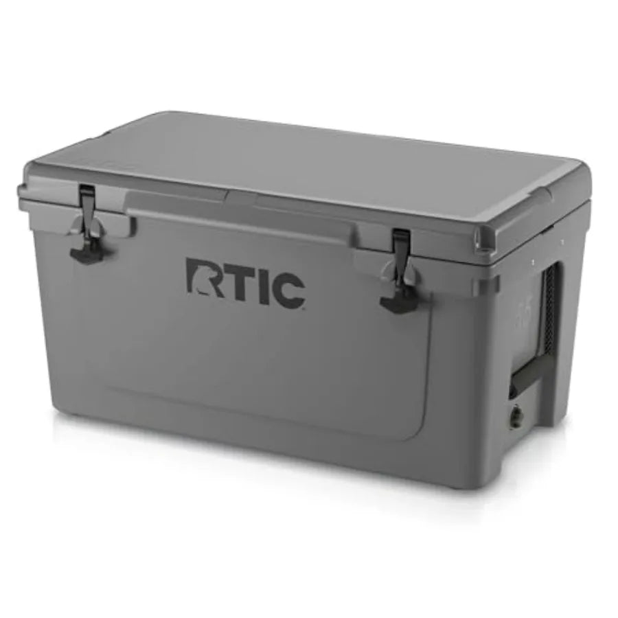 Beach, camping, picnic cooler: ultra-tough hard-shell insulated portable ice chest box in black with 65 QT capacity and extende