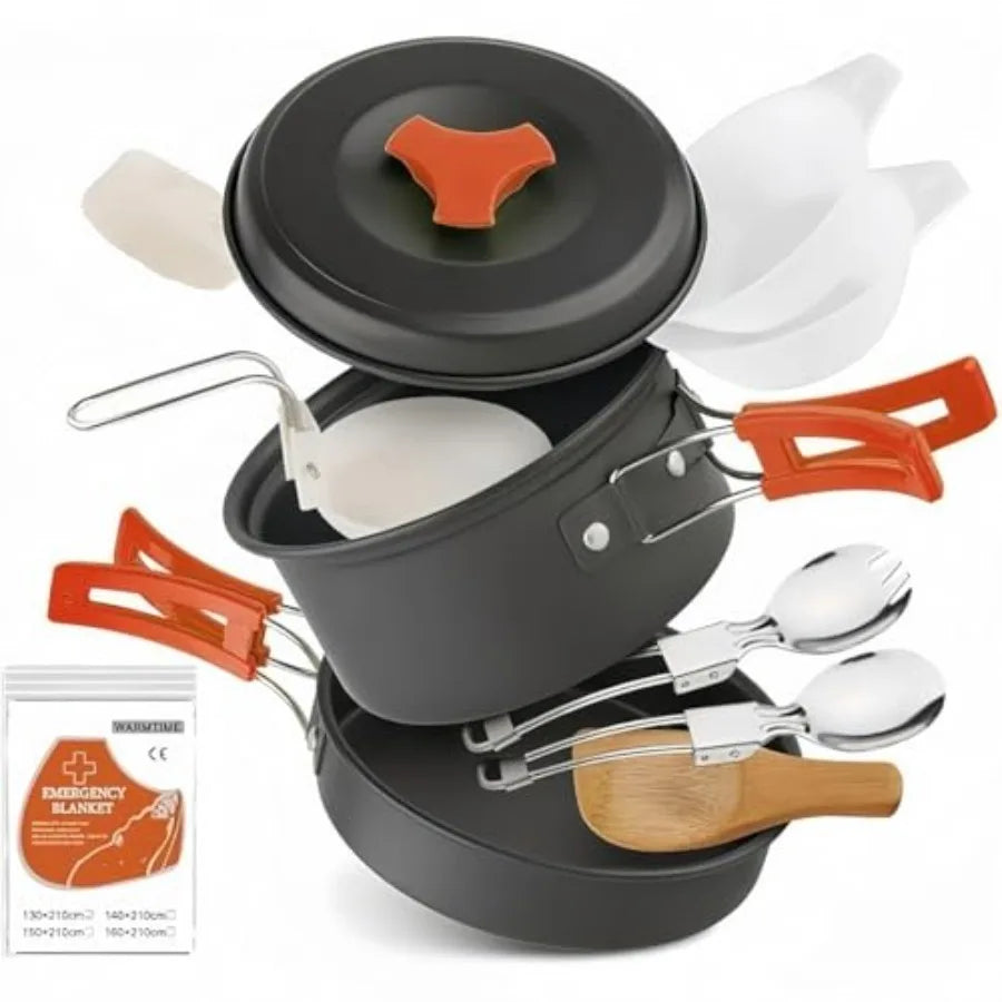 Voyage Living 12 PCS Lightweight Camping Cookware Set Non-Stick Pots, Pans and Utensils for Backpacking, Hiking Compact Mess Ki