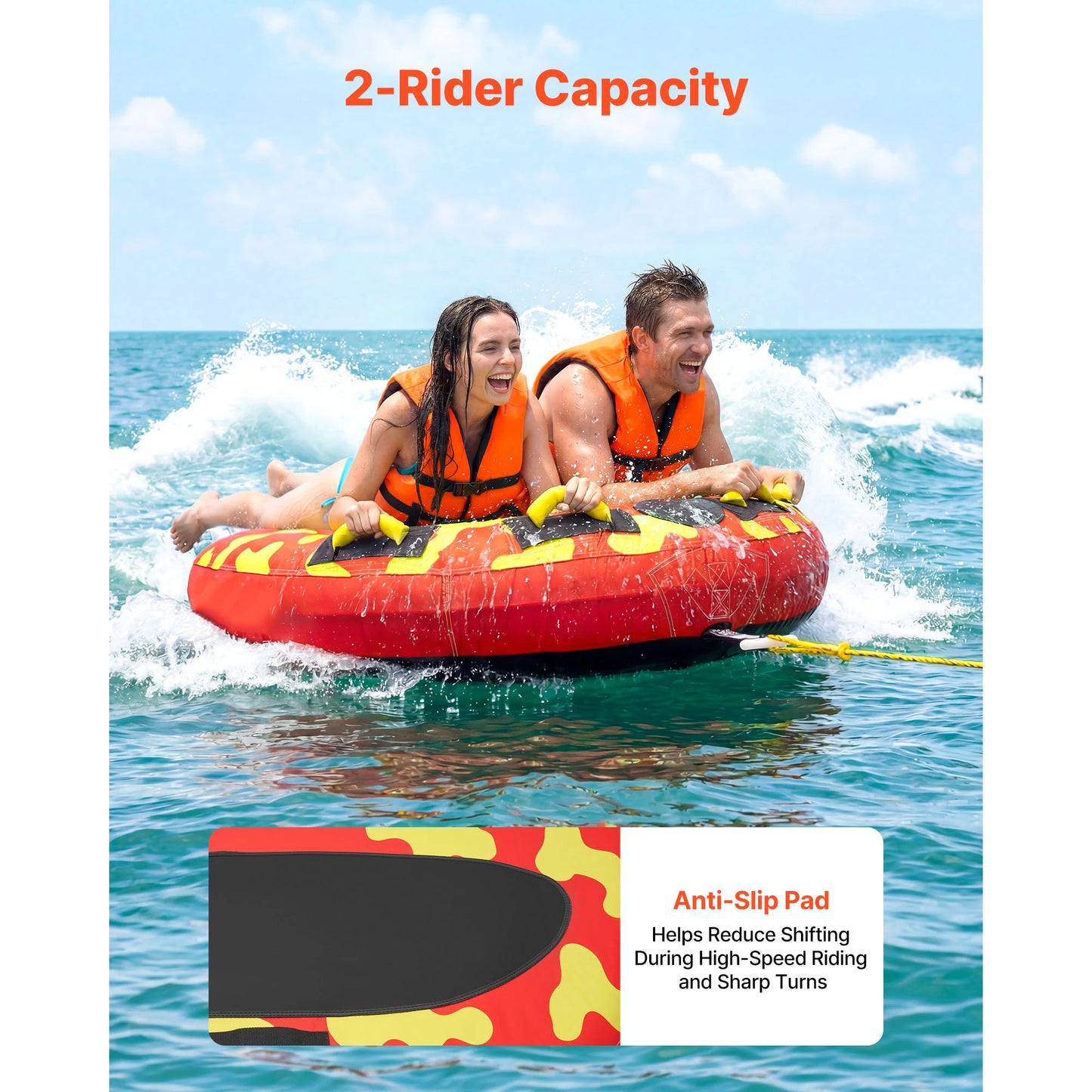 Towable Tubes for Boating 2-4 People Inflatable Boat Tubes and Towables with Anti-Slip Pad Water Sport Tube for Boat