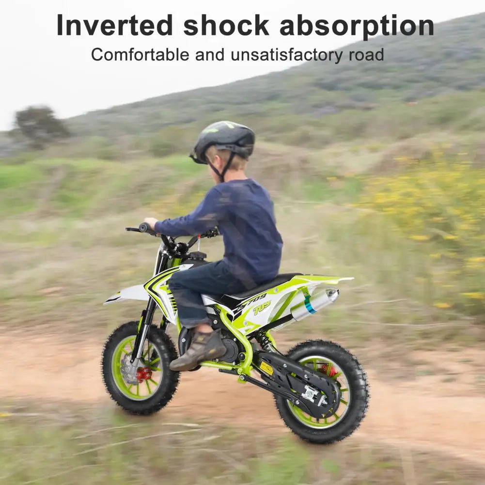 Kids Gas Motorcycle, Ergonomic Handle 49cc 2-Stroke Kids Dirt Bike, Mini Off-road Motorcycle With Front Rear Disc Brakes (Green)